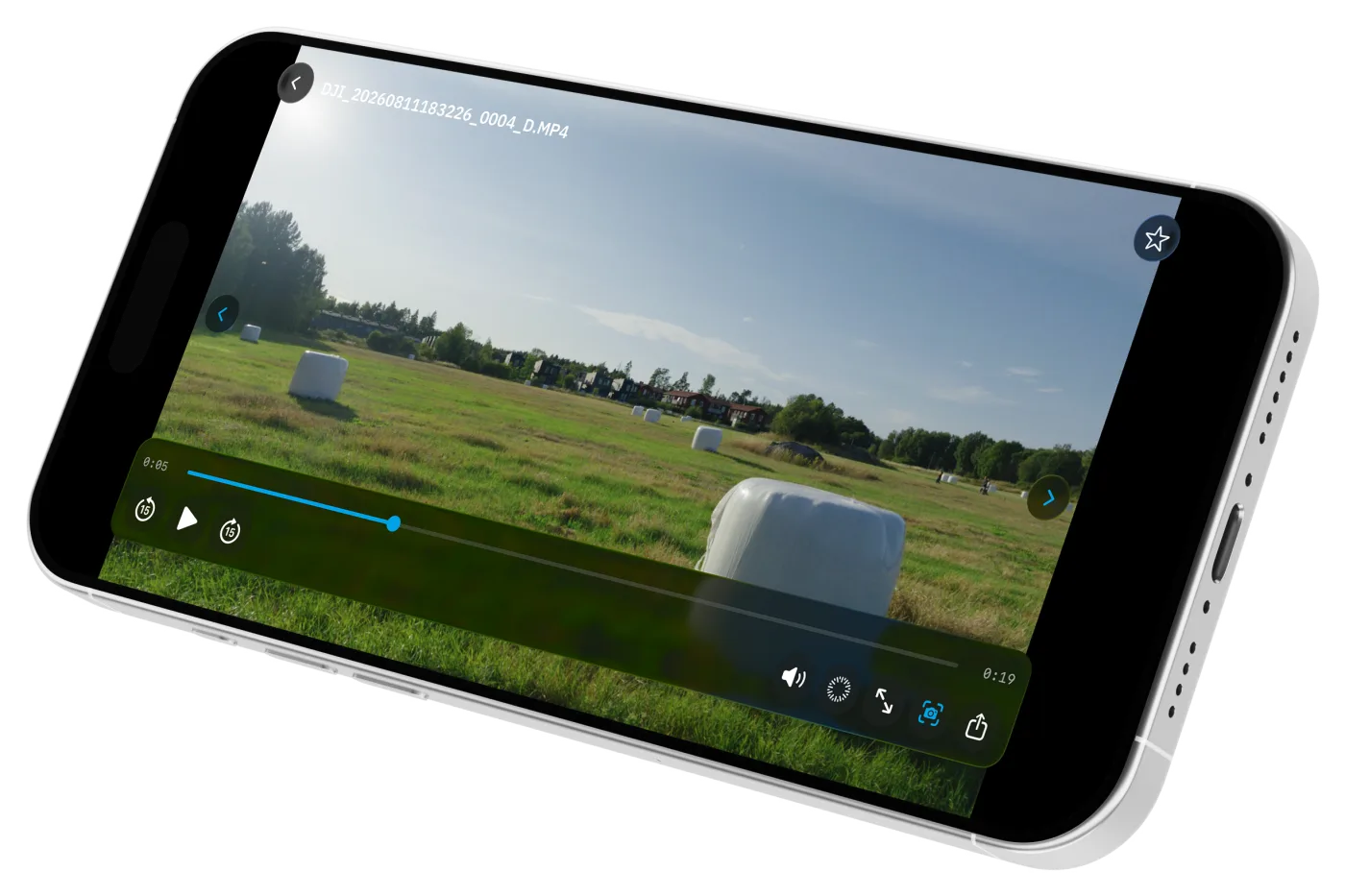 OpenPocketCine clip playback with timeline, LUT, and share controls